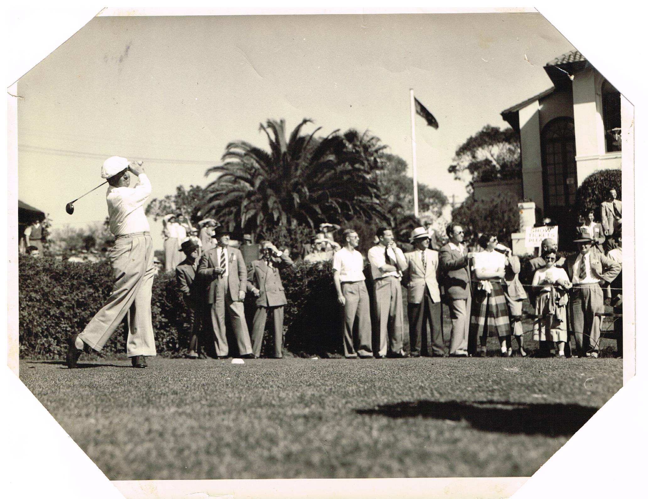 1950 Bobby Locke, South Africa hitting off the Manly Golf Club 1st tee